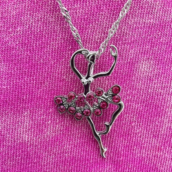 Silver Tone Adorable Pastel Crystal Ballerina Necklace for Teen or Girls - Picture 1 of 10